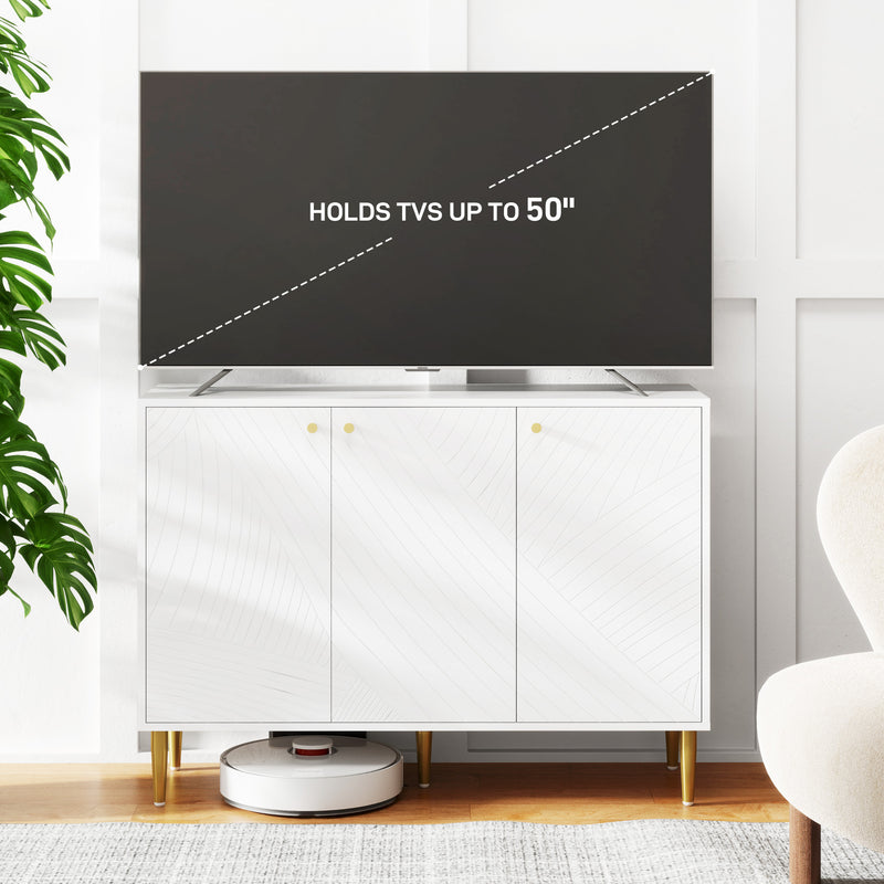 HOMCOM Sideboard Storage Cabinet with 3 Carved Line Doors and 5 Legs White