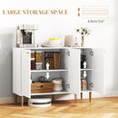 HOMCOM Sideboard Storage Cabinet with 3 Carved Line Doors and 5 Legs White