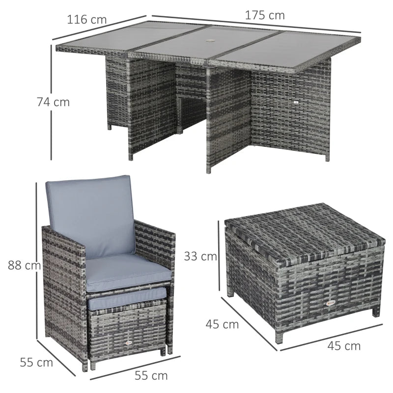 Outsunny Outdoor Rattan Dining Set 11 Piece - Grey