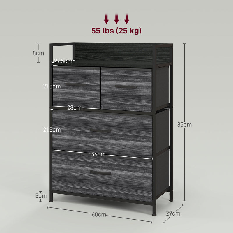 HOMCOM Bedroom Chest of Drawers 4 Drawer Dresser w/ Shelf