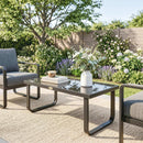 Outsunny Garden Coffee Table Outdoor Side Table with Glass Top Black