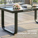 Outsunny Garden Coffee Table Outdoor Side Table with Glass Top Black