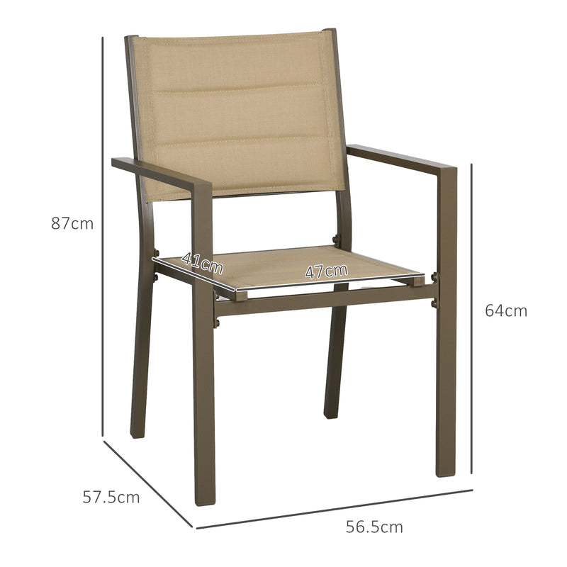 Outsunny 2 PCs Dining Chairs, Stackable Design Aluminium Outdoor Armchairs Khaki