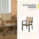 Outsunny 2 PCs Dining Chairs, Stackable Design Aluminium Outdoor Armchairs Khaki