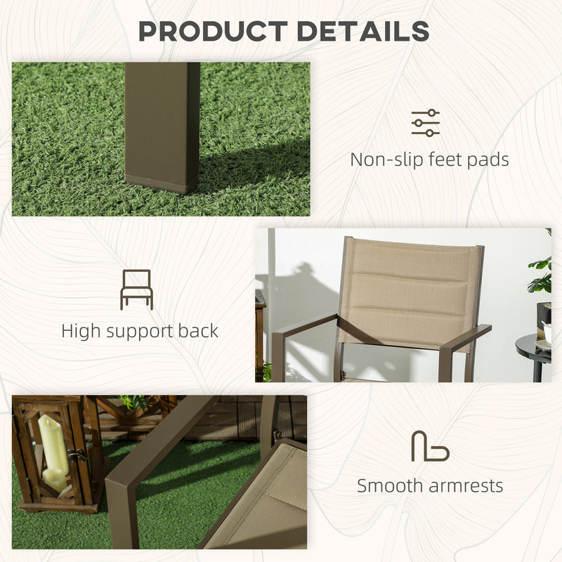 Outsunny 2 PCs Dining Chairs, Stackable Design Aluminium Outdoor Armchairs Khaki