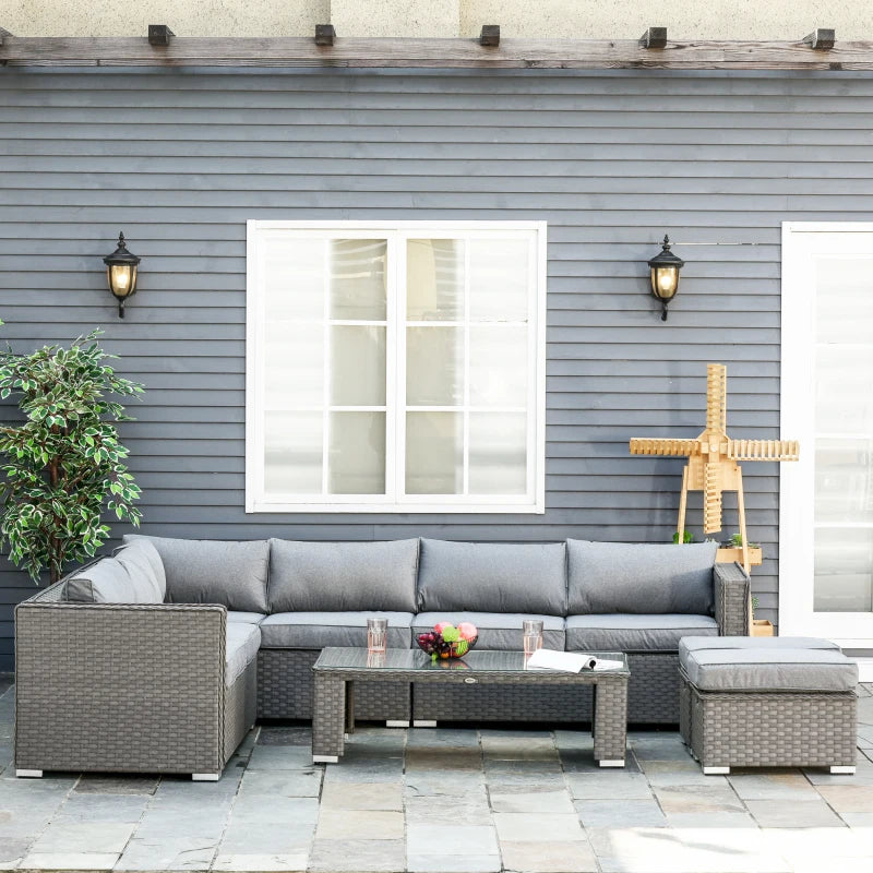 Outsunny Outdoor Rattan Sofa Corner Set 6 Piece - Grey