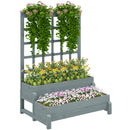 Outsunny 2-Tier Wooden Raised Bed with Trellis and Drainage Holes