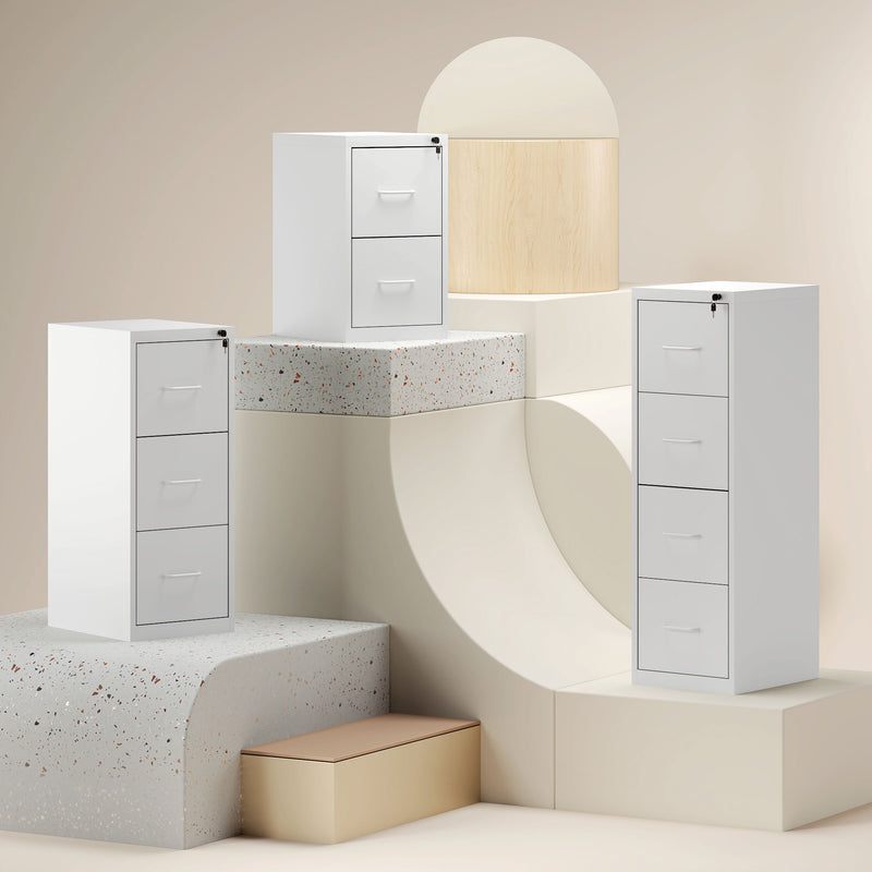 HOMCOM 4 Drawer Filing Cabinet Steel File Cabinet for A4 Letter Size White