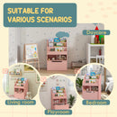 HOMCOM Kids Bookcase, Toy Box w/ Storage Drawer, Wheels for Bedroom - Pink