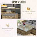 Outsunny Rattan Dining Set for 6, 2 Reclining Chairs with Cushions, Grey