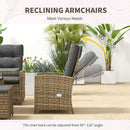 Outsunny Rattan Dining Set for 6, 2 Reclining Chairs with Cushions, Grey