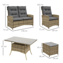 Outsunny Rattan Dining Set for 6, 2 Reclining Chairs with Cushions, Grey
