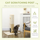 PawHut Cat Scratching Post Scratcher Climber w/ Carpet Base Hanging Toy - Beige