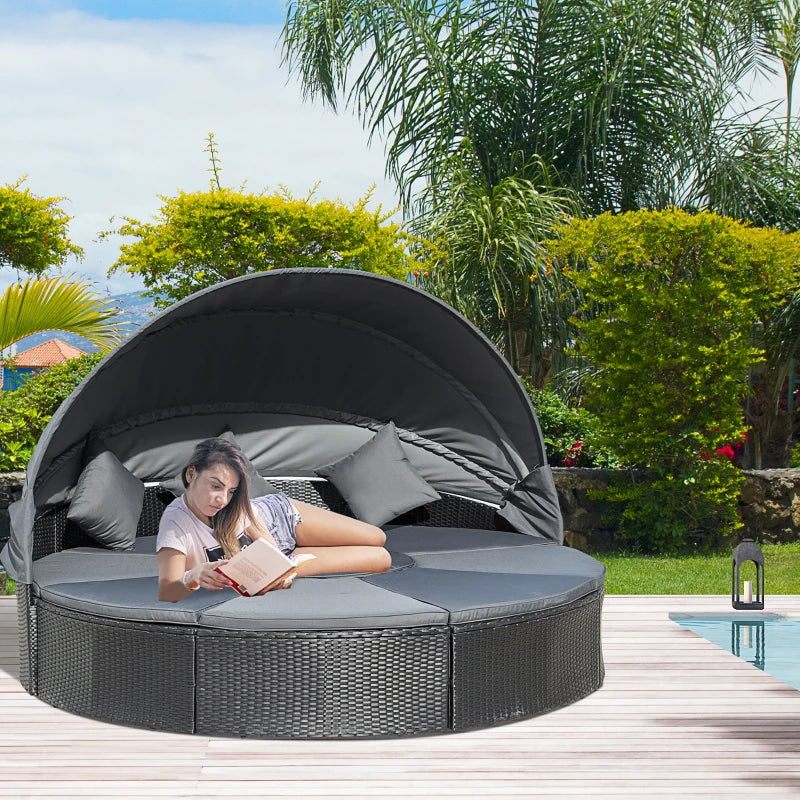 Outsunny Garden Daybed with Adjustable Table - Black