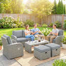 Outsunny Rattan Garden Furniture Set With Recliners, Footstools, Dark Grey