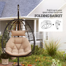 Outsunny Garden Egg Chair Outdoor Hanging Swing Chair, Folding Basket, Khaki