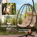 Outsunny Garden Egg Chair Outdoor Hanging Swing Chair, Folding Basket, Khaki