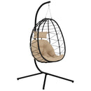 Outsunny Garden Egg Chair Outdoor Hanging Swing Chair, Folding Basket, Khaki