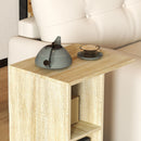 HOMCOM C-Shape End Table Storage Unit W/ 2 Shelves 4 Wheels Home