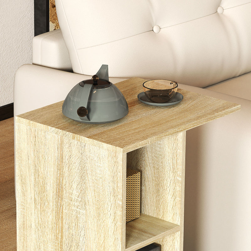 HOMCOM C-Shape End Table Storage Unit w/ 2 Shelves 4 Wheels Home