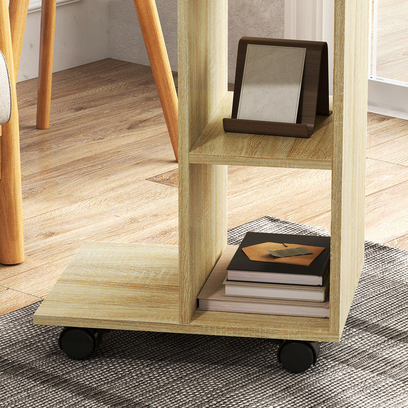 HOMCOM C-Shape End Table Storage Unit w/ 2 Shelves 4 Wheels Home