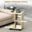 HOMCOM C-Shape End Table Storage Unit W/ 2 Shelves 4 Wheels Home