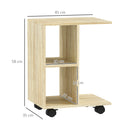 HOMCOM C-Shape End Table Storage Unit W/ 2 Shelves 4 Wheels Home