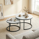 HOMCOM 2 Pcs Stacking Coffee Table Set Steel Frame, Marble White