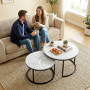 HOMCOM 2 Pcs Stacking Coffee Table Set Steel Frame, Marble White