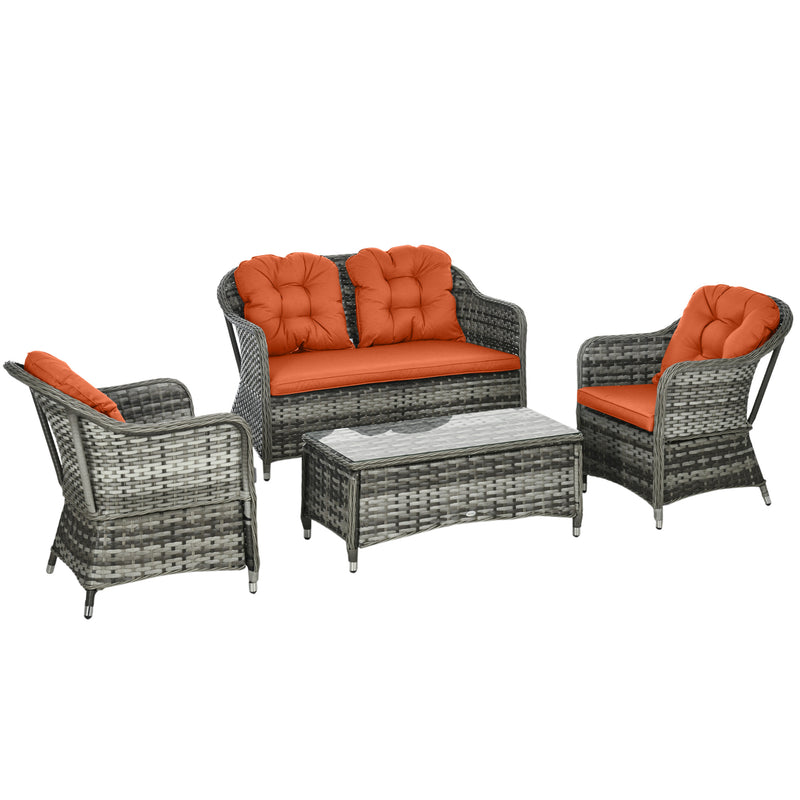 Outsunny 4 Pieces Rattan Sofa Set Outdoor Conservatory Furniture With Cushions