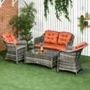 Outsunny 4 Pieces Rattan Sofa Set Outdoor Conservatory Furniture With Cushions