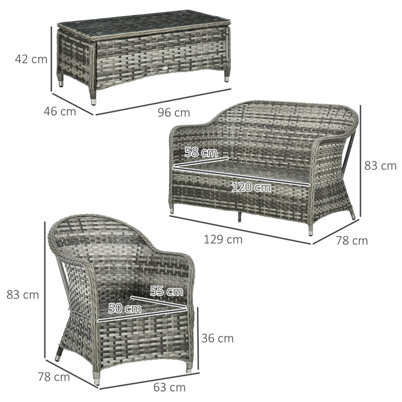Outsunny 4 Pieces Rattan Sofa Set Outdoor Conservatory Furniture With Cushions