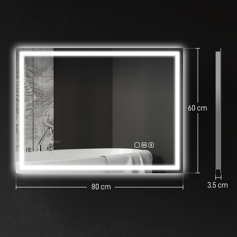 HOMCOM Bathroom Mirror With Bluetooth Lights Demister Pad