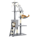 PawHut Cat Tree For Indoor Cats, 134cm Scratching Post Climbing Tower, Grey