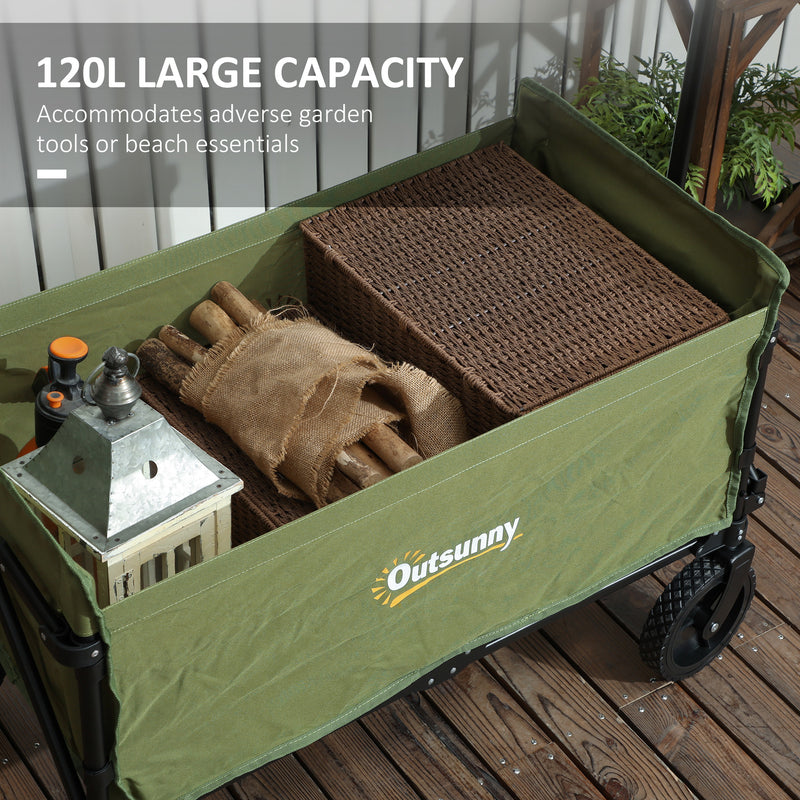 Outsunny 120L Folding Collapsible Wagon With Adjustable Handle, Grey