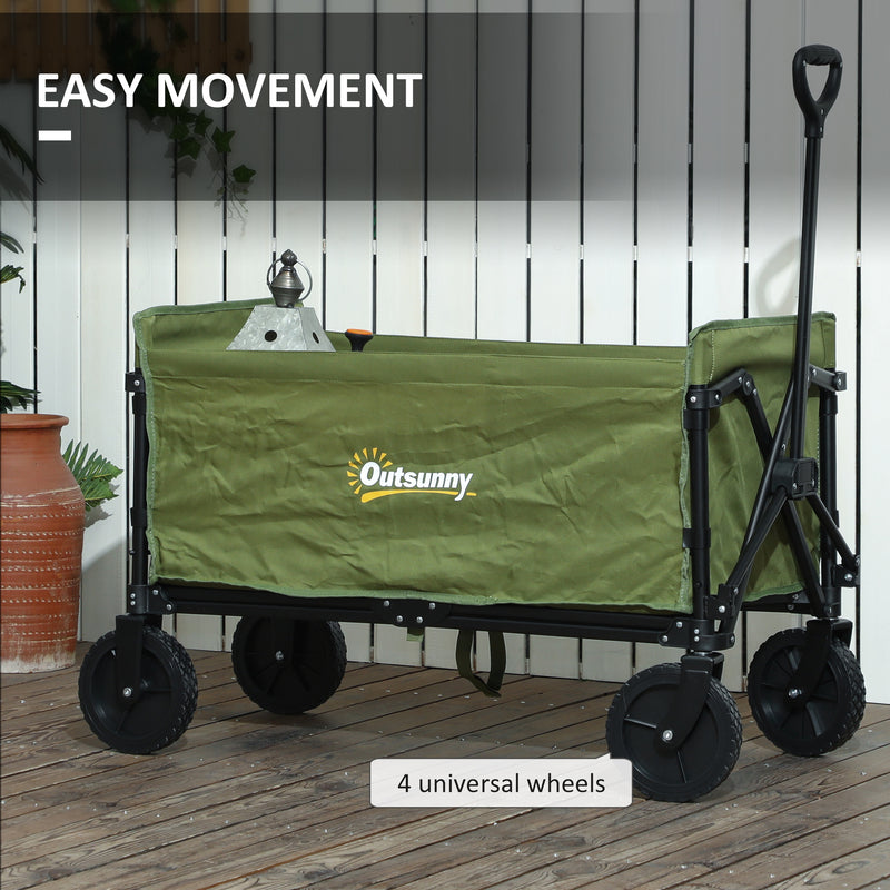 Outsunny 120L Folding Collapsible Wagon With Adjustable Handle, Grey