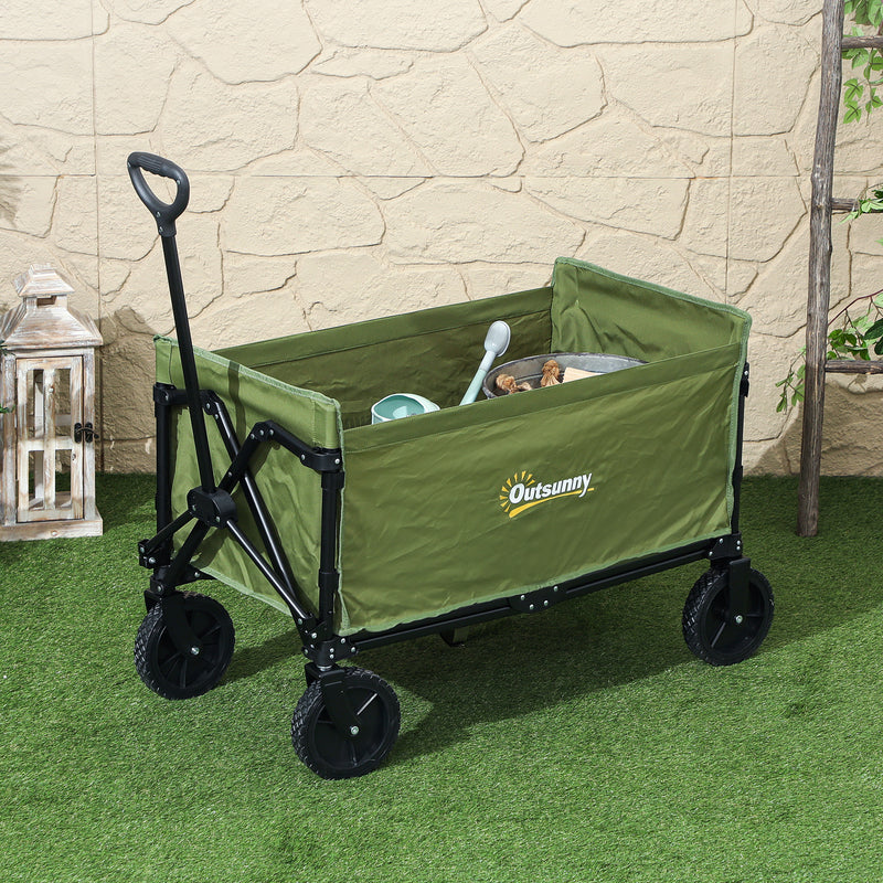 Outsunny 120L Folding Collapsible Wagon With Adjustable Handle, Grey