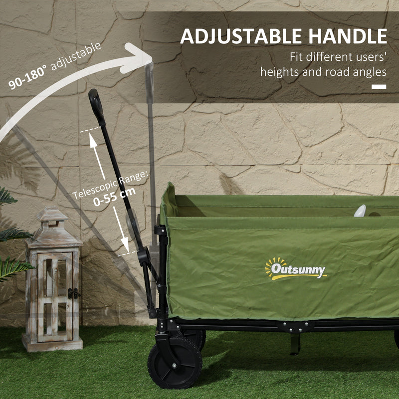 Outsunny 120L Folding Collapsible Wagon With Adjustable Handle, Grey