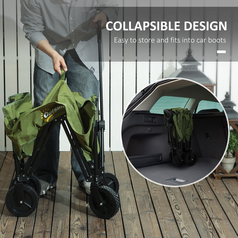 Outsunny 120L Folding Collapsible Wagon With Adjustable Handle, Grey