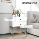 HOMCOM Modern Bedside Table with 2 Drawers for Bedroom, White