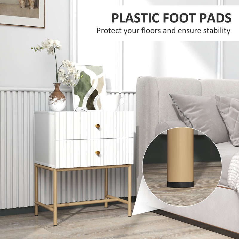 HOMCOM Modern Bedside Table with 2 Drawers for Bedroom, White