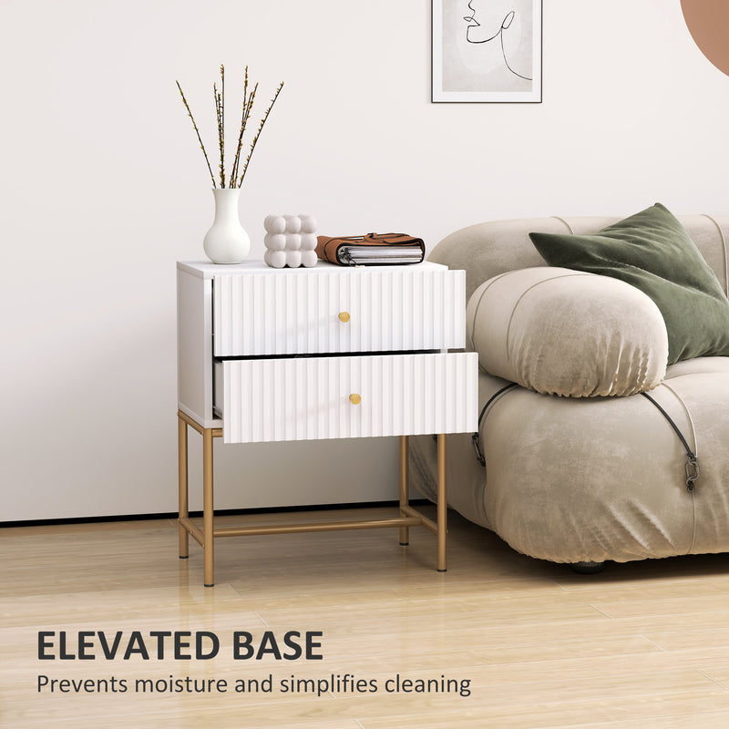 HOMCOM Modern Bedside Table with 2 Drawers for Bedroom, White