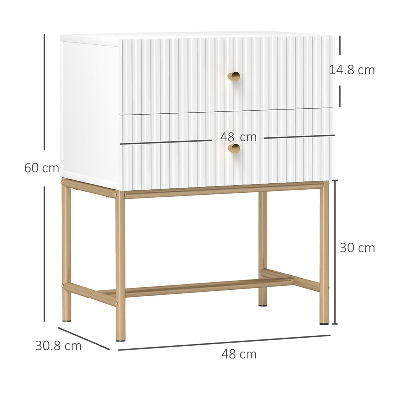 HOMCOM Modern Bedside Table with 2 Drawers for Bedroom, White