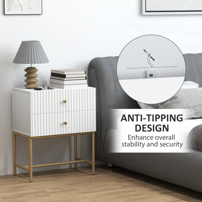 HOMCOM Modern Bedside Table with 2 Drawers for Bedroom, White