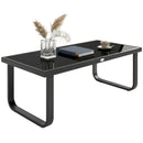 Outsunny Garden Coffee Table Outdoor Side Table with Glass Top Black
