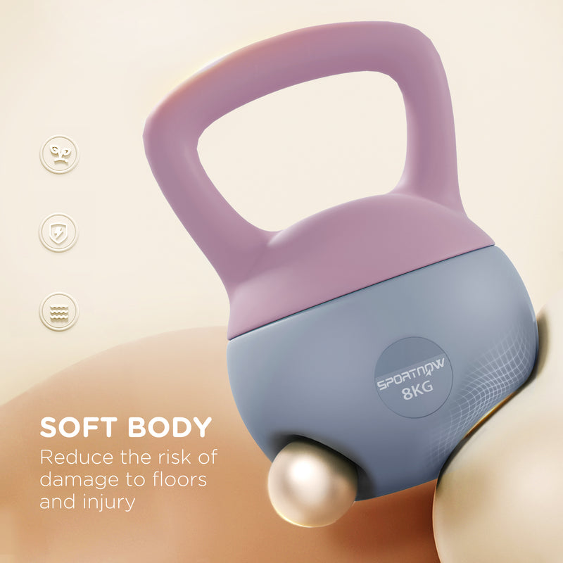 SPORTNOW Kettlebell w/ Soft Body and Non-Slip Handle, Purple and Grey