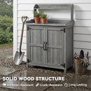 Outsunny Wooden Potting Bench Table with Aluminium Worktop and Top Shelf