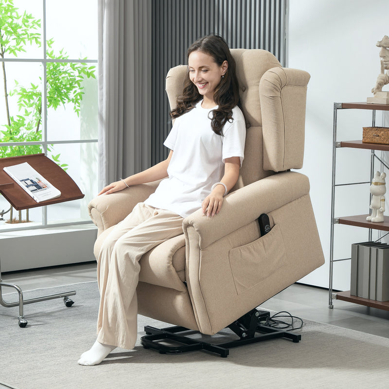 HOMCOM Power Lift Recliner Armchair with Wingback, Button Tufted, Beige