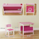 AIYAPLAY 3 Pieces Kids Table and Chair Set with Bookshelves, Pink