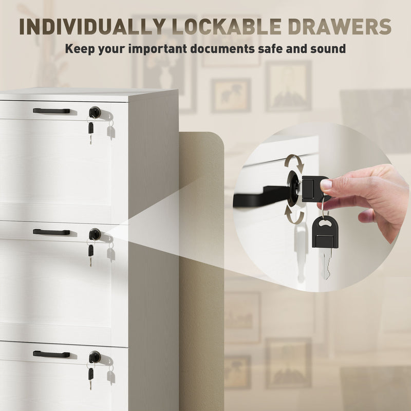 HOMCOM File Cabinet, Lockable Filing Cabinet For A4 Letter, White